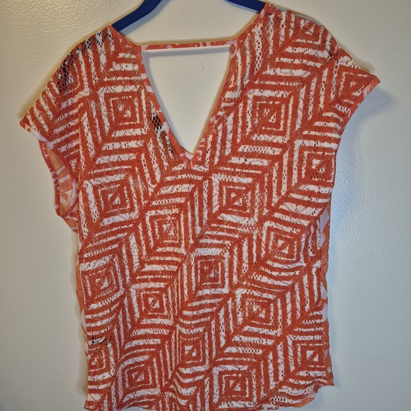 The Limited Orange Printed V-Neck Blouse - Picture 5 of 8